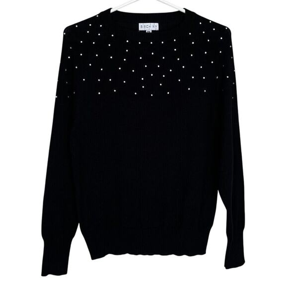 Birch NY | Black Embellished Jeweled Lightweight Sweater Top Petite Medium - Picture 1 of 7